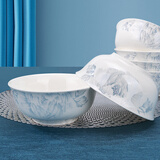 红牡丹景德镇家用碗碟套装新中式陶瓷碗盘组合吃饭骨瓷米饭碗金边碗筷 月光牡丹6英寸面碗2个