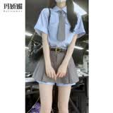 玛娇媚（Majiaomei）学院风连衣裙套装女装2026年新款夏装小个子穿搭衬衣jk制服裙子女 上衣（领带）+百褶裙 M