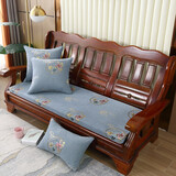 花语缤纷加厚海绵防滑可拆洗红木实木沙发垫单三人连体木椅子春秋椅坐垫 玫瑰灰蓝 单人位50*50cm（不带抱枕）