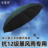 天堂 伞黑胶遮阳晴雨伞双人加大男女三折叠太阳伞定制印刷LOGO广告伞 墨绿双人黑胶升级款加大加固 10骨 【抗雷暴雨】
