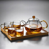 美斯尼 玻璃茶壶泡茶壶加厚带过滤内胆茶具套装泡茶器办公家用玻璃茶壶 圆珠壶一壶四杯+茶盘