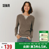 森马（Semir）针织衫女含羊毛圆领修身气质2024冬季假两件拼色毛衫109724107015