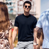 布先生明星同款可机洗毛T羊毛短袖毛衣男士针织打底衫 【圆-领】钢琴黑 L (175)