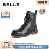 百丽（Belle）马丁靴女商场同款复古柔软肌理感休闲短靴加绒BCX60DZ3 黑色-绒里 34