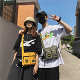 酷咖单肩包男女潮款原宿帆布斜挎包情侣肩包逛街出行手机包休闲背包 黄色（带猩猩挂件+1枚徽章）