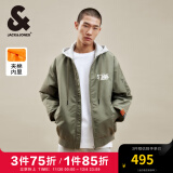 杰克·琼斯（JACK&JONES）秋冬新款男装衣服棉衣飞行夹克男保暖宽松连帽短款棉服外套男士 灰绿色E62  175/96A/M