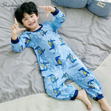 上宝麦春秋儿童连体睡衣精梳棉薄男童长袖家居服 天空蓝鳄鱼先生 140cm