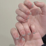 美甲贴片穿戴甲指甲贴中长款新娘显白可拆卸学生短款重复使用成品 晕染蓝法式 24片 【短款】