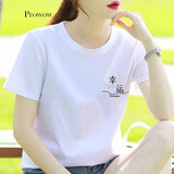 露可柚尤纯棉白色t恤女新款宽松全棉短袖:韩版休闲百搭显瘦半袖圆领体恤潮 幸运 L 推荐110-125斤