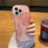 巴蒂尼 粉色水墨晕染iPhone手机壳苹果手机保护套全包摄像头硅胶软壳情侣男女防摔卡通可爱个性 【透粉】波浪边气囊防摔 iPhone 15