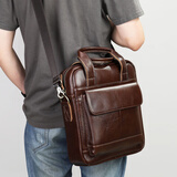 玛轮特头层牛皮男士包复古休闲竖款手提包单肩包真皮斜挎包公文包 咖啡