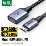 绿联（UGREEN）Mini HDMI转标准HDMI转接线2.1版8K60Hz 公对母高清转换头 平板相机接电脑电视投影仪显示器55419