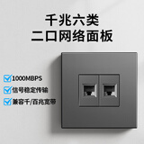 LSNUO双口网络面板六类千兆网线插座面板三口四口3位4位电脑插座面板 【六类千兆】双口面板-灰色