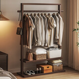 喻品实木衣帽架落地卧室挂衣架办公室客厅家用衣服挂架MJ26胡桃色80