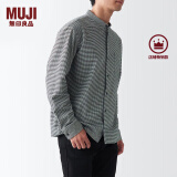 无印良品（MUJI）男式 法兰绒 立领衬衫长袖休闲百搭衬衣男士外套纯棉全棉ACA75C1A 米白色格纹 L (175/100A)