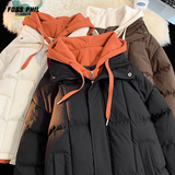 Foss Phil假两件棉服男女冬季大码连帽休闲加绒加厚棉衣保暖外套888黑色M