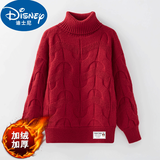 迪士尼女童毛衣儿童高领加绒加厚针织衫套头冬装中大童女孩红色过年新年 红色【加绒加厚】 160(建议身高150-160)