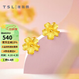 谢瑞麟（TSL）黄金耳钉磨砂朱槿花朵足金耳饰YM352 约0.75g