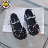 G.duck小黄鸭女童公主鞋黑色皮鞋夏款蝴蝶结鞋单鞋学生演出鞋防滑软底 WT3666黑色 27 内长16.6cm