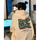 佘曼莱连帽卫衣女春秋季美式宽松慵懒风加绒上衣女装外套学生2023新款 杏色 L