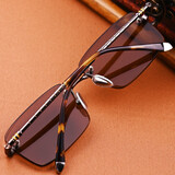 箫秒天然水晶石眼镜无框钻石切边墨镜高清养眼男士太阳镜纯正石头镜片茶色水晶镜片可定制近视眼镜镜片 茶色水晶镜片+枪色圆腿架