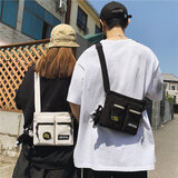 酷咖单肩包男女潮款原宿帆布斜挎包情侣肩包逛街出行手机包休闲背包 白色（带猩猩挂件+1枚徽章）