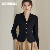 ROEYSHOUSE罗衣体制穿搭气质小西装通勤外套女夏装黑色修身职业西服女07455 黑色 （外套） S