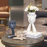 初见 创意花瓶摆件客厅乔迁新居礼品电视柜玄关工艺品室内家居饰品 北欧人面花瓶【三面】+白色玫瑰