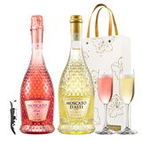 CERES阿斯蒂DOCG莫斯卡托起泡酒甜白桃红气泡果酒低度微醺女士礼盒装 【双支+酒杯】甜白*1 桃红*1