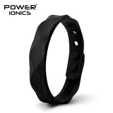 power ionics菱动潮搭时尚手环能量平衡男女防水多色矿物硅胶可调节手镯礼物 黑色 大码(手腕大于15厘米佩戴)