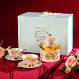 心饰园咖啡杯礼盒高档骨瓷对杯套装陶瓷杯碟英式下午茶杯生日礼物花茶杯 粉鸟-2杯碟+玻璃壶带炉座 礼盒装 心饰园