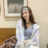 飞花 运动发带男头巾女夏天吸汗头带洗脸束发带宽边针织毛线发箍抹额 浅灰色1条