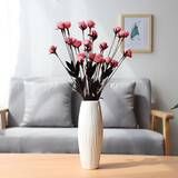 木子西年 北欧小号陶瓷花瓶装饰摆件假花仿真花插花水培花器 客厅餐桌家居装饰品 【套装】绻缱花瓶+2束粉色串玫(仿真花)