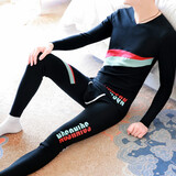 卡塔卡米斯男士薄绒套装秋冬打底衫打底裤保暖内衣套装男生棉毛衫棉毛裤 套装-黑色 XL 适合(120至140斤)