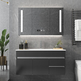 镱朗（YILANG）304不锈钢浴室柜组合现代简约胡桃木洗手洗脸盆洗漱台一体陶瓷盆 智能全镜柜（镜柜款）100cm