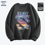 GENIOLAMODE卫衣男士秋冬季圆领时尚简约字母涂鸦百搭印花青年衣服 深灰 M