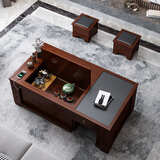 梦捷达家具自动电动升降功夫茶几桌客厅家用茶台实木火烧石办公室茶桌多功能 胡桃色 1.2*0.8*0.57米茶几