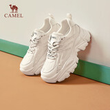 骆驼（CAMEL）老爹鞋女潮酷网布皮面拼接双系带厚底休闲鞋 L24S283079 米白 37