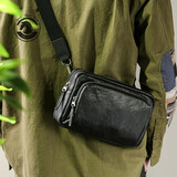 ANDSEEYOU品牌 真皮单肩斜挎包 牛皮休闲跨肩包 迷你男士小背包 商务手拿包 黑色