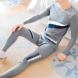 卡塔卡米斯男士薄绒套装秋冬打底衫打底裤保暖内衣套装男生棉毛衫棉毛裤 套装-深灰 XL 适合(120至140斤)