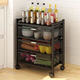 美宜洁多功能厨房置物架落地蔬菜架夹缝置物抽屉多层水果收纳冰箱窄缝隙 四层 长51.5宽30（1板3蓝）