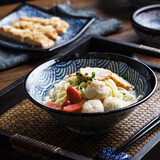 陶趣居日本进口青海波釉下彩米饭碗面碗日式和风陶瓷餐具汤碗家用日料 高脚反口大碗21cm