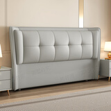 新款实木生态真皮床头软包超薄靠背简约现代一体落地双人单买定制 浅灰色【猫抓皮】烘干松木 1.8米长度床头