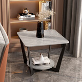 美线康桥 北欧客厅岩板边几极简沙发床头侧边柜轻奢角几方形铁艺边桌 60*60*50上下层阿玛尼灰