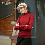 深呼吸DEEP BREATH女装金属扣可机洗纯羊毛针织衫女A301328 红 M (3)