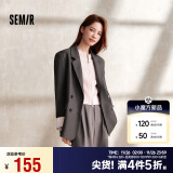 森马（Semir）外套女中长款盘扣国潮高街宽松2024秋季拼接休闲西服107624111001