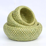 汉水竹城 手工竹制品编织竹篮家用厨房双层竹编篮子簸箕鸟巢型竹筐水果篮馒头筐农家托盘收纳筐竹青干果盘子 深款鸟巢3件套（15/20/25厘米）