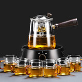 SYANF全自动煮茶器玻璃壶煮茶炉蒸汽煮茶壶迷你电陶炉家用煮茶炉花茶壶 5-黑渊炉+6杯+三角壶 900ml