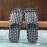 CamalgOri木地板拖鞋软底家用静音家居室内纯棉春秋夏冬四季布底静音拖鞋 款_灰白格 40 大码适合-43脚