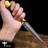 随风作 大马士钢革钢刀双锋利开刃随身刀户外求生刀双刃刀具防身军刀  寒冰